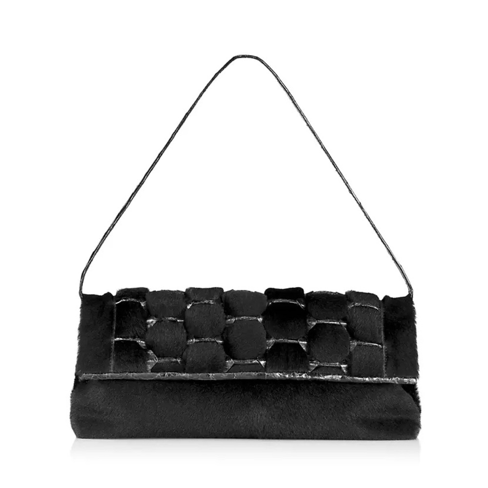 Nancy Gonzalez Fur Crocodile Leather Purse Shoulder Bag Black $1850